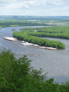 Mississippi River and a barge