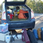 camping gear in car