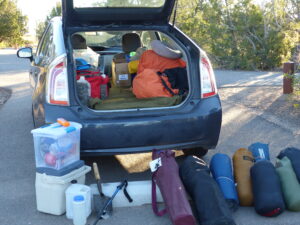 camping gear in car
