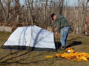 Setting up tent