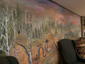 Wall painting of the twisting Clarion River.