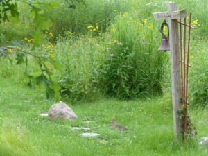 Rabbit at entry to labyrinth.