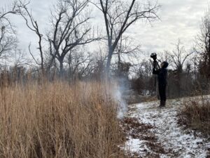 Filming prairie burn